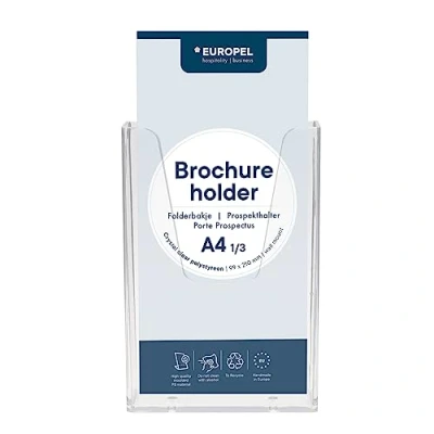 Immagine di Europel Supporto da parete per brochure formato 1/3 A4 e dispenser letteratura in acrilico trasparente Espositore opuscoli, volantini menu ufficio,