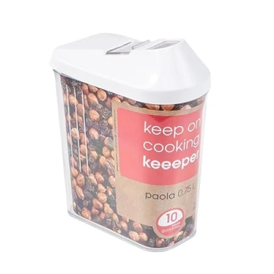 Immagine di keeeper Contenitore per Alimenti Sfusi, Coperchio Dosatore Regolabile, Plastica, 750 ml, 10,5 x 5,5 17 cm, Paola, Bianco