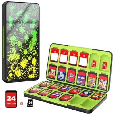 Immagine di MoKo Porta Schede, Custodia Cartucce di Gioco Compatibile con Nintendo Switch OLED/Switch/Switch Lite, Protettiva 24 Slot per Schede &amp; Micro SD Verde/Giallo