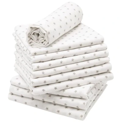 Immagine di ZOLLNER 10 Mussole per neonato 80x80 cm 100% cotone bianche con design a stelle grigie lavabili 60C pannolino di stoffa Certificato OEKO TEX (R)