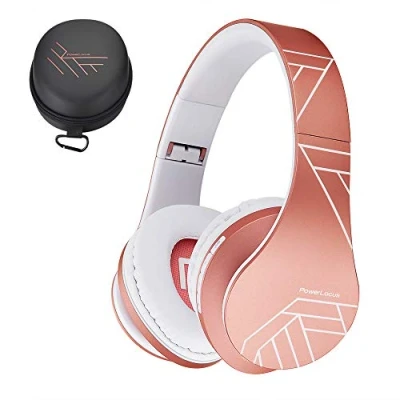 Immagine di PowerLocus Cuffie Bluetooth Over Ear, Wireless 5.3, Hi Fi Stereo Suono, Senza Fili con Microfono, Pieghevoli, Micro SD/TF, FM Radio per Viaggio/Telefono/PC/Ufficio (Oro Rosa)