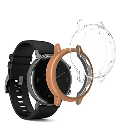 Immagine di kwmobile Set 2x Custodia Smartwatch Compatibile con Huawei Watch GT2 (42mm) Cover Case Silicone Protezione Orologio Fitness trasparente/oro rosa