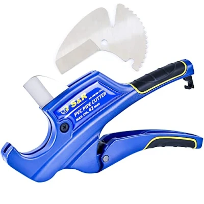 Immagine di S&amp;R Tagliatubi PVC 42 mm con 2 Lame a cricchetto per Tubi In Plastica e PVC, CPVC, PE X, PE, PP R. acciaio Inox HRC 54.