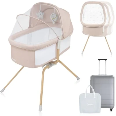 Immagine di lionelo Malin EVO 3in1 Culla neonato e Lettino da viaggio con materasso per bambini 0 a 9 kg Leggera pieghevole Sistema dondolo Regolazione, Montaggio veloce Lati in rete Cappottina Zanzariera