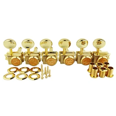 Immagine di Guyker 6 in linea Vintage Guitar Lock String Tuners Bloccaggio Tuning Key Pegs Machine Heads Parti di ricambio per chitarre elettriche ST TL Rapporto ingranaggi 1:15 oro