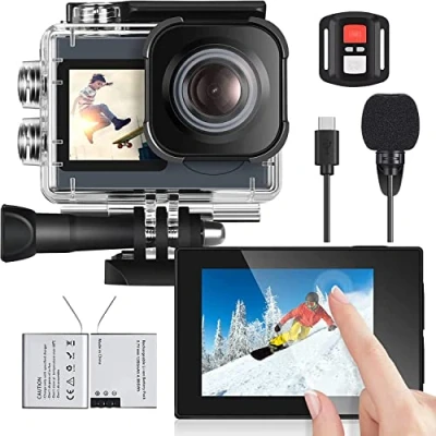 Immagine di icefox Action Cam, 20MP Cam 4K con Touch Screen, impermeabile fino a 40m sotto l&#039;acqua, Stabilizzatore EIS, Microfono, grigio scuro