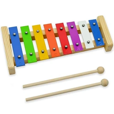 Immagine di a Star Xilofono Glockenspiel colorato diatonico 8 note con tasti multicolori due battitori in legno da C6 C7