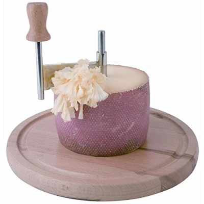 Immagine di APS Pialla per formaggio (specifica formaggi a pasta dura), con copertura, diametro ca. 22 cm, altezza 10 in legno di faggio e acciaio INOX, tagliare sottilissimi riccioli
