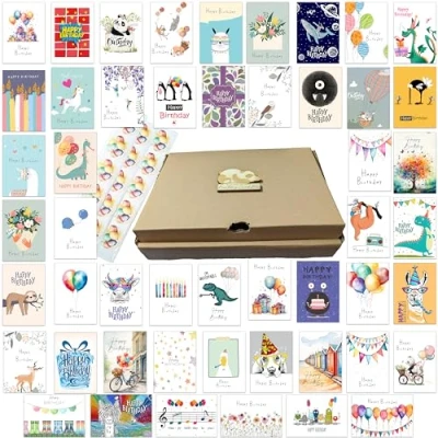 Immagine di the lazy panda card company 50 popolari biglietti d&#039;auguri con adesivi e buste in carta riciclata (50 Popular Mix)
