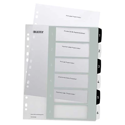 Immagine di Leitz Rubrica con Tasti 1 6, Stampabile Al Pc, Formato A4, Extra Largo, Polipropilene Robusto, Bianco/Nero, Gamma Wow, 12140000