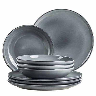 Immagine di MÄSER Serie Livio Set di piatti per 4 persone con piani e fondi in moderna forma nordica, servizio da tavola 8 pezzi, gres, grigio