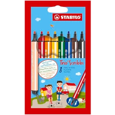 Immagine di Pennarello triangolare con punta ammortizzata STABILO Trio Scribbi Astuccio da 8 Colori assortiti