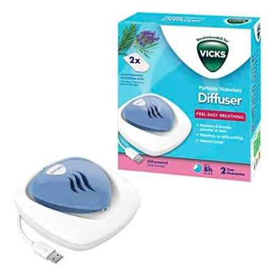 Immagine di Vicks Portable Waterless Diffuser USB Plug In Easy Breathing Nightlight Feature Essential Oil Pads Included For Children&#039;s Bedrooms and Babies Nurseries VH1800JUVEU