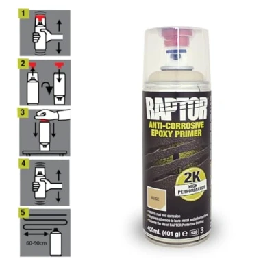 Immagine di U POL RAPTOR Epoxy primer epossidico, bomboletta spray 400 ml (incluso indurente), beige