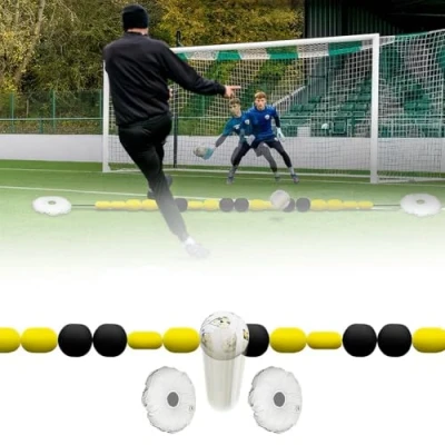 Immagine di YHUEGH Attrezzatura per la deviazione del Portiere, deflettore a Linea Singola da 2,75 m con 2 sacche d&#039;Acqua, Allenamento Calcio, riflessi e agilità Yellow