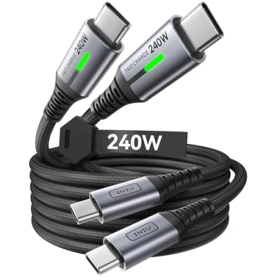 Immagine di INIU 240W Cavo USB C a C, [2Pezzi 2m] PD3.0 Tipo Ricarica Rapida, Nylon Type per iPhone 16 15 Pro MacBook, Samsung Galaxy S23 S22, Note 10, Pixel, Dell HP Laptop, Steam ECC.