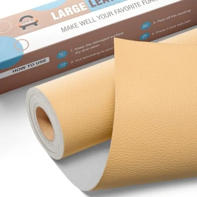 Immagine di Patch per Riparazione in Pelle 40 x 160 cm, Toppe Autoadesive Pelle, Adesiva Riparazioni Divano, Sedile Auto, Mobili, Borsa Beige e giallo