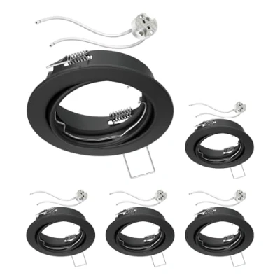 Immagine di ledscom.de 5 pezzi telaio da incasso a soffitto FERE nero opaco orientabile (LED/alogeno/MR16/50mm) incl. presa GU5.3