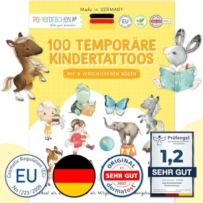 Immagine di Papierdrachen 100 tatuaggi per bambini, particolarmente delicati sulla pelle, ragazzi e ragazze, testati realizzati in Germania, set da 22