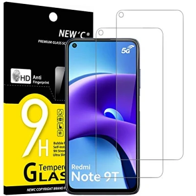Immagine di NEW&#039;C 2 Pezzi, Vetro Temperato per Xiaomi Redmi Note 9T 5G, Pellicola Prottetiva Anti Graffio, Impronte, Senza Bolle, Durezza 9H, 0,33mm Ultra Trasparente, Resistente