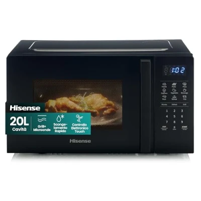 Immagine di Hisense H20MOBS4HG Forno Microonde con controllo Elettronico, Capacità 20 L, Potenza 700 Watt, Funzione Grill 800 W, Display Led Comandi Touch, Colore Nero