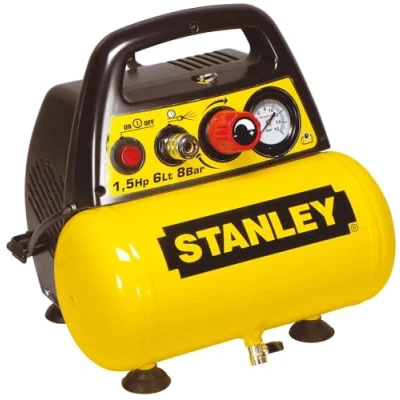 Immagine di Stanley D 200 Compressore 6 Lt 1,5Hp, Pressione Max 8 Bar/116 Ps, Rumorosità 97 Db, ‎38 x 38 35 cm, 9 Kg