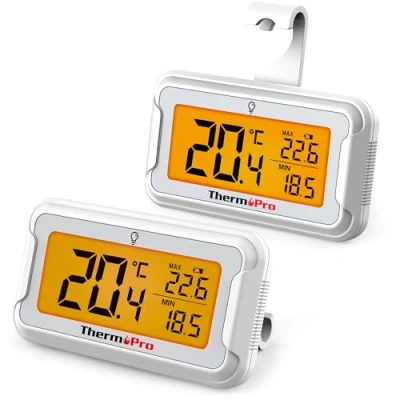 Immagine di ThermoPro Termometro per Frigorifero con Ampio Display LCD Retroilluminato Freezer e Congelatore Impermeabile Registrazione Max/Min Magnetiche Supporto 2 Pezzi