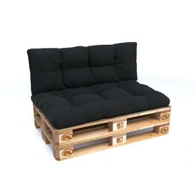 Immagine di POKAR Set di Cuscini per Europallet Imbottito da 2 pezzi: 1x Cuscino sedile 120x80cm + schienale 120x40cm, Divano Giardino, Interno ed Esterno, senza Pallet, nero
