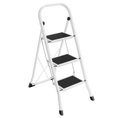 Immagine di SONGMICS Scaletta, Scala a 3 Gradini, Scaletta Pieghevole, Chiusura di Sicurezza per Piegamento, Facile da Riporre, Portante 150 kg, Bianco Semplice GSL03WT