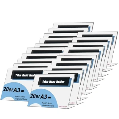 Immagine di TUKA 20x Porta avvisi da Tavolo Inclinati, A3 Orizzontale Espositori, Supporto Pubblicitario Banco, per Menù, Carta, Informazioni, Documenti e Altro. 3mm Acrilico Trasparente, TKD8201
