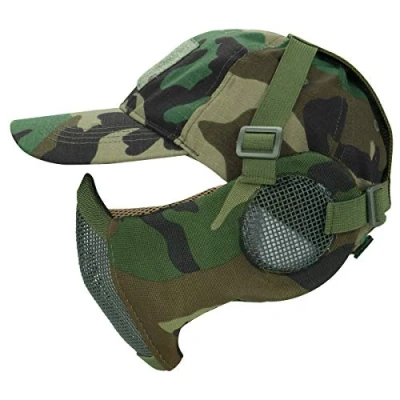 Immagine di AOUTACC Maschera in rete per softair, con protezione le orecchie e berretto da baseball regolabile, set CS/caccia/paintball/tiro (WL)
