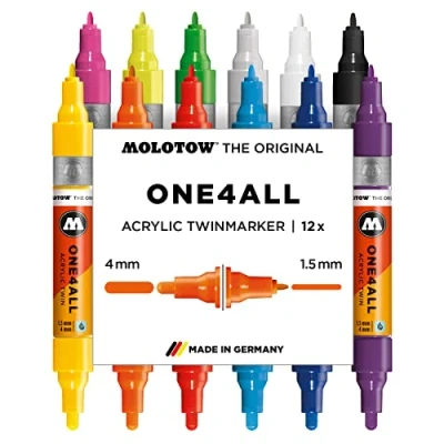 Immagine di Molotow mo200480 acrilico Marker ONE4ALL Twin, Penne box Main Kit di 1, 1.5 mm/4 mm, 12 Pennarelli