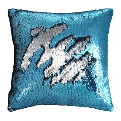 Immagine di Zinsale Magico Reversibile Federe per Sirena Copricuscino con Paillettes Fodera Cuscino da 40x40cm (Argento + Blu)