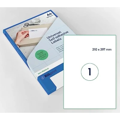 Immagine di Rillprint Etichette autoadesive autoadesive, 100 Etichette, 210 x 297 mm, 1 Etichetta stampabile in Formato A4 per Foglio, Multiuso, Bianco, indirizzo, spedizione Adesiva Stampante a