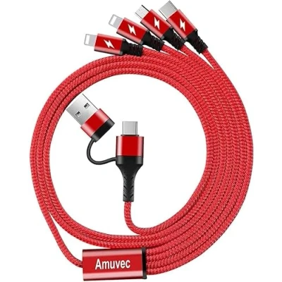 Immagine di Amuvec Cavo di Ricarica Multi, 3A 1.2M USB A/USB C a 4 in 1 Cavi con Porta 2ip Micro Tipo C, per Samsung Galaxy S22 S21 S10 S9, Huawei P50 P40, Xiaomi, Nokia, Moto, Sony, PS5, Pixel, Kindle