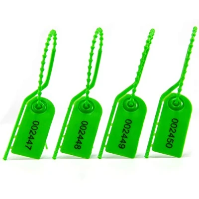 Immagine di 200 sigilli in plastica anti manomissione tirare Tite etichette di sicurezza numerate strappo off tag per estintori bagagli 210 mm (verde)
