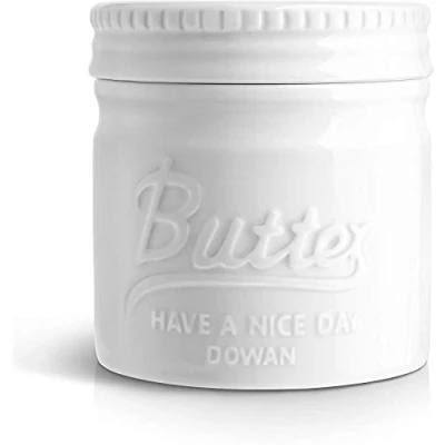 Immagine di Dowan Portaburro in Porcellana, Francese con Coperchio, Raffreddato ad Acqua Stile Barattolo di Vetro, Contenitore per Burro Rilievo Aromatizzato Fresco, Bianco