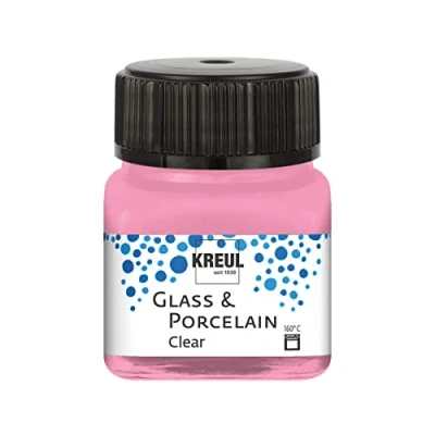 Immagine di Kreul 16294 Vetro Rosa Chiaro, in Barattolo, Vernice Trasparente a Base d&#039;Acqua per e Porcellana, ad Asciugatura Rapida, cristallina, Colore Pink, 20 ml,