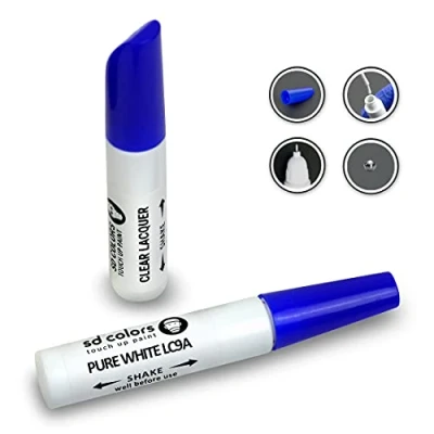 Immagine di SD COLORS 12 ml Vernice Ritocco con Pennello e Trasparente Pure White (LC9A) Compatibile VW/Audi Riparazione di Graffi, Scheggiature Verniciatura