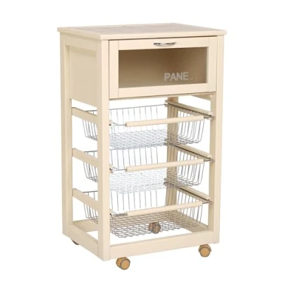 Immagine di LIBEROSHOPPING.eu LA TUA CASA IN UN CLICK Carrello da cucina con ruote LANDHELL LUSSO portapane e portafrutta (Laccato Avorio)