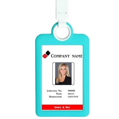 Immagine di Porta badge verticale con cordino in silicone, resistente, per biglietti da visita e Light Blue