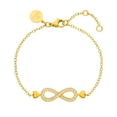 Immagine di Purelei® Bracciale Eternal Love (Oro), da donna in acciaio inossidabile, dorato resistente all&#039;acqua con ciondolo infinito e cuori, lunghezza regolabile 16/17,5/19 cm