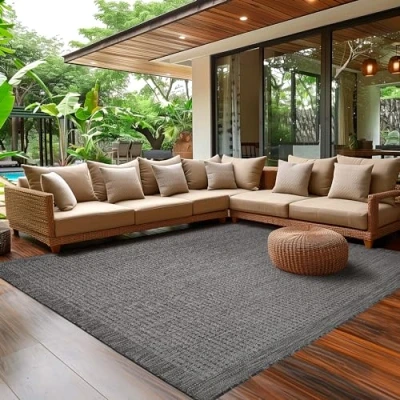 Immagine di SIMPEX Tappeto da Esterno per Terrazza, Balcone e Giardino, Cucina Monocolore, Lavabile in Varie Misure Colori Nero, 160 x 230 cm