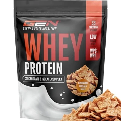 Immagine di Whey Proteine Complesso 1000 g (Cereali alla cannella) con percentuale di isolato in polvere solubili istantanee BCAA ed EAA German Elite Nutrition