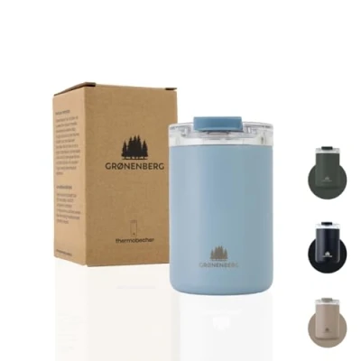 Immagine di Groenenberg Tazza termica 350 o 473 ml da viaggio 100% a prova di perdite Termos caffè in acciaio inox riciclato Travel mug (Sky, ml)