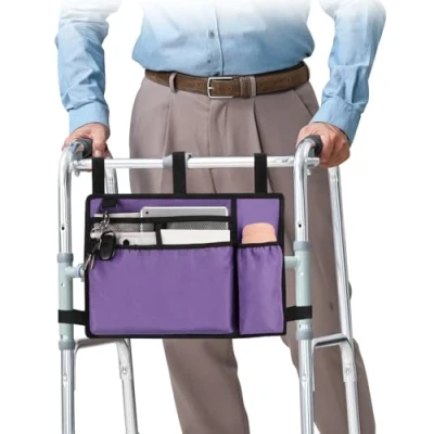 Immagine di supregear Borsa per Sedia a Rotelle con Portabicchieri, Girello Resistente All&#039;acqua Cestino Accessori Camminatore Pieghevole Sedie Rotelle, Deambulatori, Scooter (Viola Chiaro)