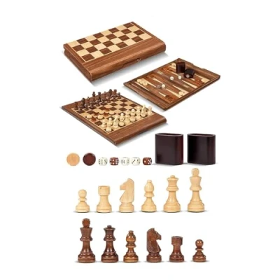 Immagine di Scacchiera Pieghevole in Legno di Noce Dal Negro Dama Backgammon 50x38 cm