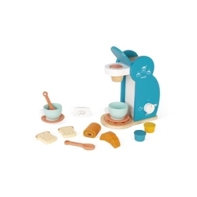 Immagine di Janod Set della Colazione Macchina Del Caffè in Legno + 14 Accessori 3 Capsule, Cucchiai, Tazze e Piattini, Dolci Utensili di Cucina Giocattolo per Bambini da a 8 Anni, J06599