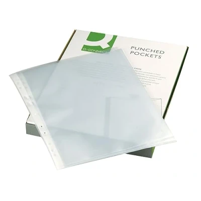 Immagine di Q Connect Buste forate formato A4, 50 micro, a buccia d&#039;arancia (confezione da 100)