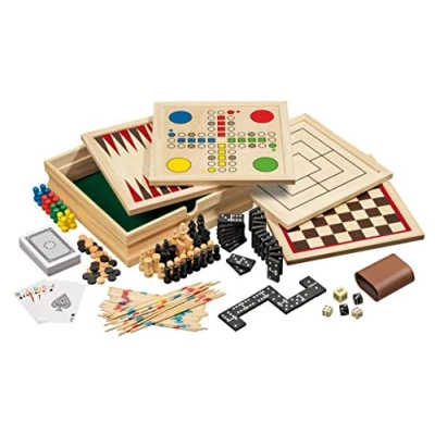 Immagine di Philos Wooden Game Compendium 8 in 1 Games Set 23cm Chess, Backgammon, Draughts, Nine Men&#039;s Morris, Ludo, Pick up Sticks, Dominoes, Playing Cards for Kids And Adults